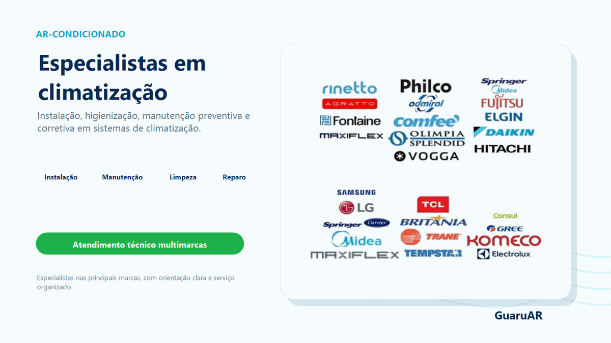 Principais marcas de ar-condicionado atendidas pela Guaru Ar LC